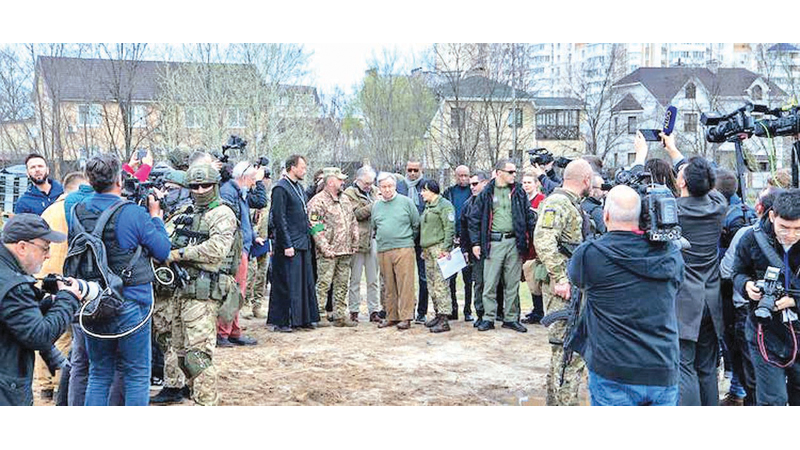 UN Secretary-General António Guterres (Centre) visited Bucha on the outskirts of the Ukrainian capital, Kyiv during his recent visit. UN photo