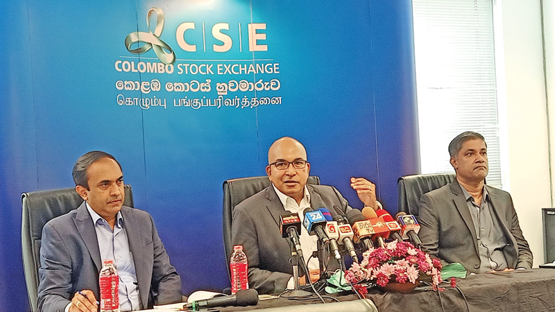 CSE Chairman Dumith Fernando, CEO Rajeeva Bandaranaike and Director Dilshan Wirasekara  