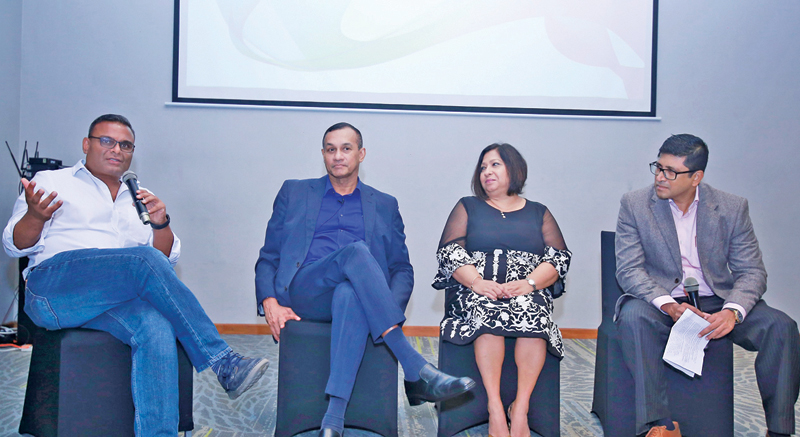 The key speakers at the event (seated from L to R) Ruwindhu Peiris, Dr. Ravi Fernando, Sandra De Zoysa and Jehan Perinpanayagam