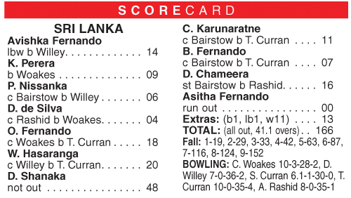 Sri Lanka slide to 166 in third ODI against England