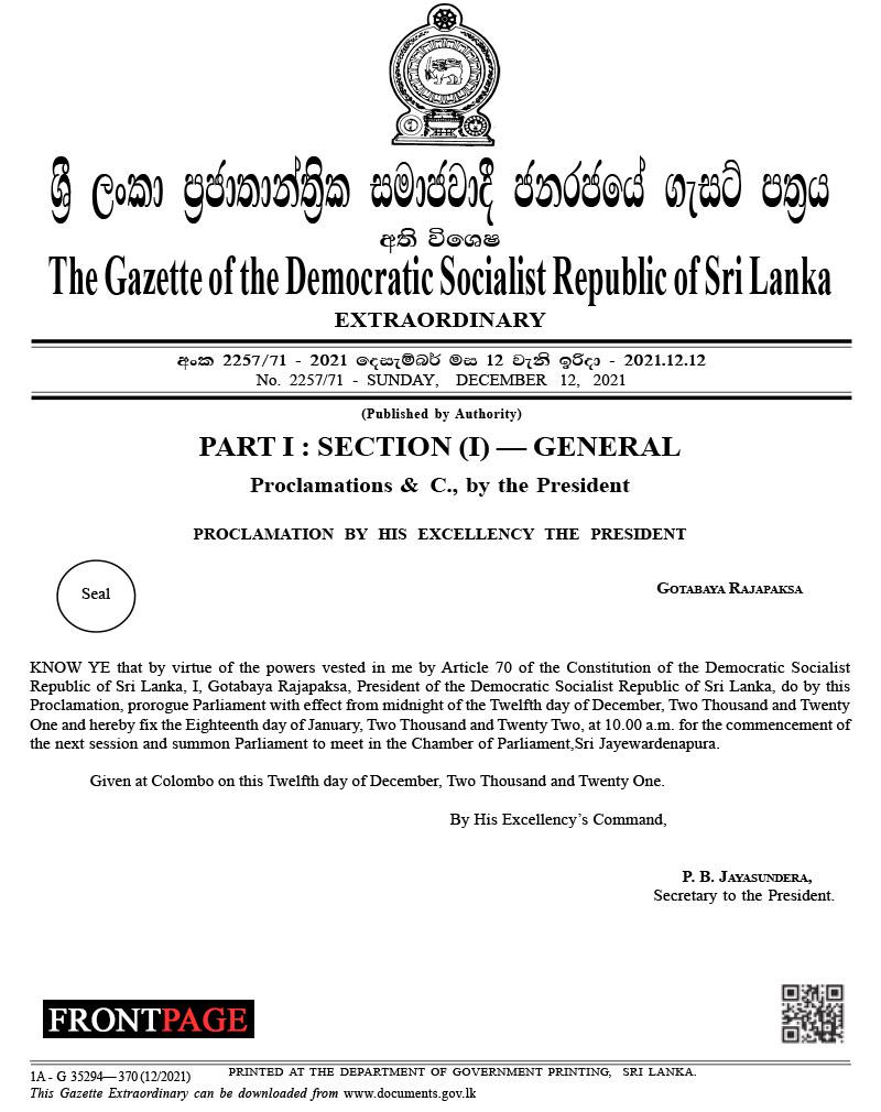 President prorogues Parliament