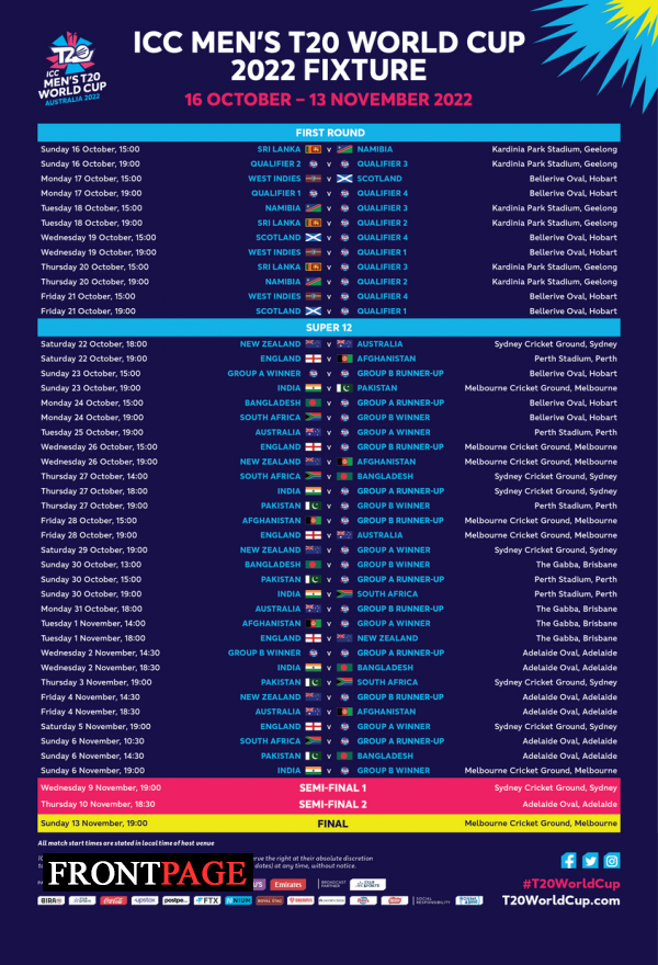 Fixtures revealed for ICC Men’s T20 World Cup 2022 Fixtures revealed for ICC Men’s T20 World Cup 2022