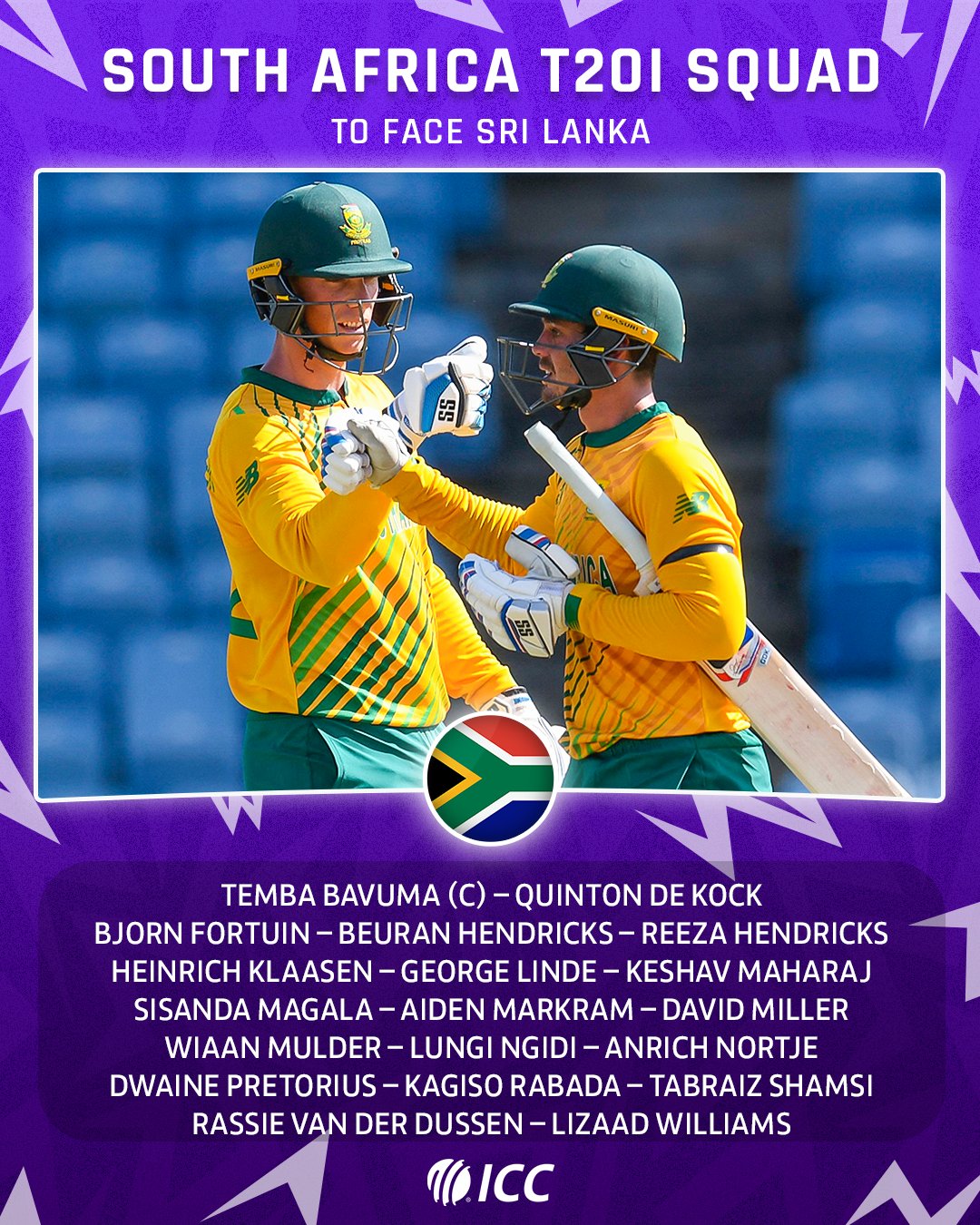 South Africa name squads for white-ball tour of SL