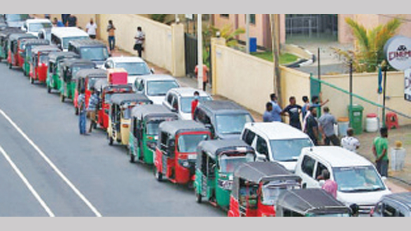 Photo shows a long queue at a gas station in Colombo, Sri Lanka, on July 13, 2022.