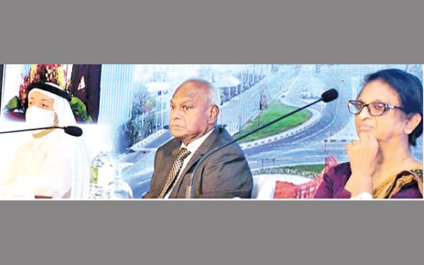 Sharjah Airport International Free Zone Director Saud Salim Al Mazrouei, Nawaloka Group Chairman Upali Dharmadasa and FCCISL President Shirley Jayawardena at the evetn. Picture by Saliya Rupasinghe