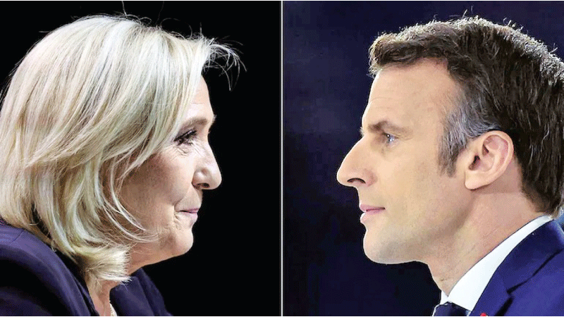 French President Emmanuel Macron (R) and his competitor Marine Le Pen.