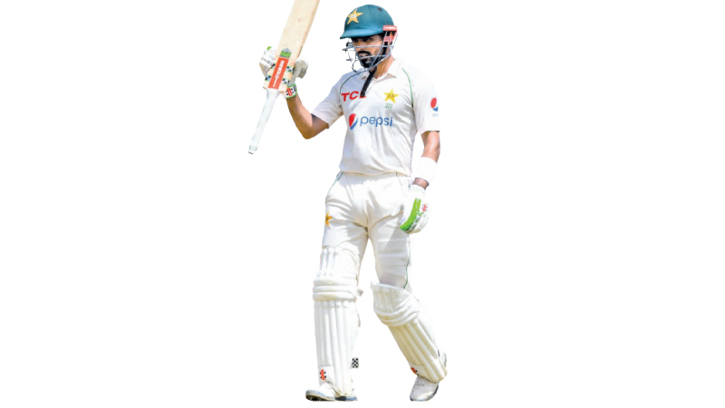 Skipper Babar Azam celebrating his seventh Test century. (Pic courtesy SLC)