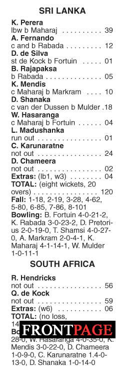 South Africa whitewash Sri Lanka in T20 series