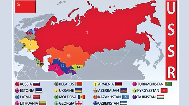 Picture shows the countries which were part of the U.S.S.R (Soviet Union). In 2005, Russian President Vladimir Putin called the break up of the Soviet Union “the greatest geopolitical catastrophe of the century”.