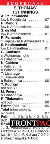 S. Thomas’ reeling at 87/9 on Day-2 of Big Match