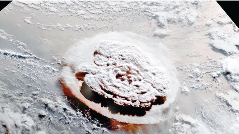 A satellite image from the Tonga Meteorological Service shows the explosive eruption