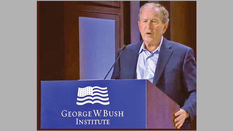 Former US President George W. Bush speaking on Wednesday in Dallas about Russia's war on Ukraine.