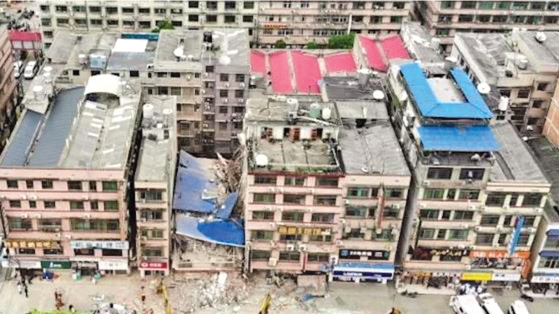 Aerial view of the commercial building in Changsha city, central China which caved in last week.