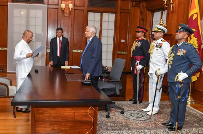 Minister Mahinda Amaraweera was sworn in as Plantation Industries Minister in addition to his current post as Agriculture Minister.