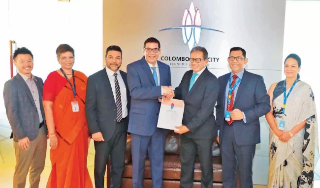 Colombo Port City Economic Commission, Chairman - Dinesh Weerakkody, with Hatton National Bank, Chairman – Nihal Jayawardene PC, CHEC Port City Colombo, Assistant MD  Eric Ou and Representatives from the Commission and Hatton National Bank.