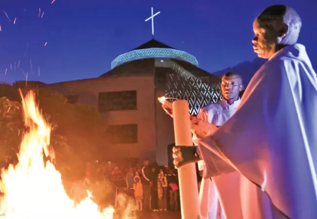 Priests there led the service by lighting fires outside of the church before moving inside. 
