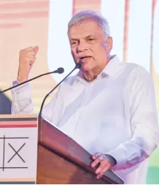 President Ranil Wickremesinghe addressing the Nugegoda rally yesterday. Pictures by Sudath Malaweera  