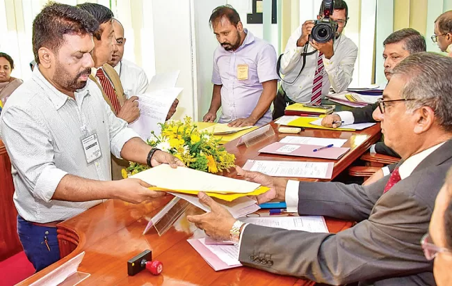 NPP candidate Anura Kumara Dissanayake handing over his papers