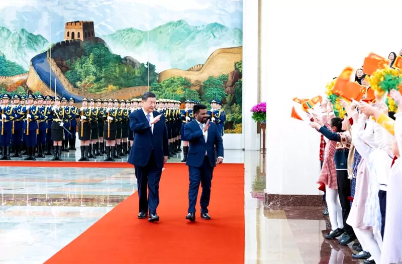 President Xi Jinping holds a welcome ceremony for Sri Lankan President Anura Kumara Dissanayake in the Northern Hall of the Great Hall of the People prior to their talks in Beijing, Jan 15, 2025. [Photo/Xinhua]