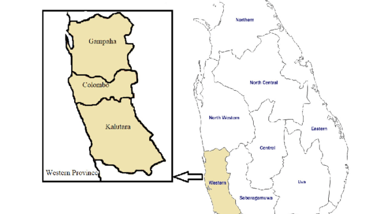 Area map of Western Province Sri Lanka