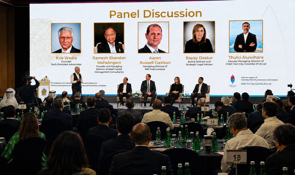 From L to R: Mr. Kris Wadia, Founder of Tech Emirates Advocates, Mr. 'Ramesh' Skandan Mahalingam, Board of Governor of IBPC Dubai and Managing Director of Ideal Capital Management Consultants; Mr. Aaron Russell-Davison, Managing Director of SRP International and Director of Guernsey Finance Middle East; Ms. Bapsy Dastur, Chief Legal Strategist and Board Director; and Mr. Thulci Aluwihare, Deputy Managing Director of CHEC Port City Colombo